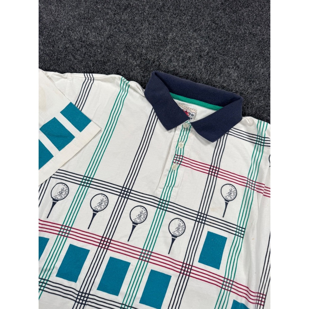 VTG 90s Cotton Traders Golf Polo Shirt All Over Print Plaid Men's Large